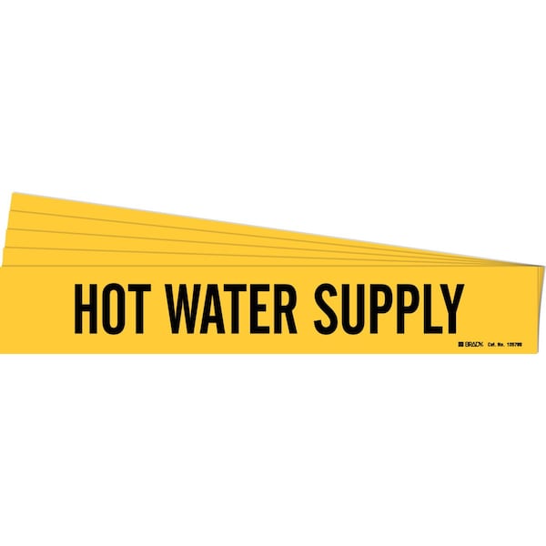 HOT WATER SUPPLY Pipe Marker Style 1 Polyester Black on Yellow 1 per Card, 5 PK
